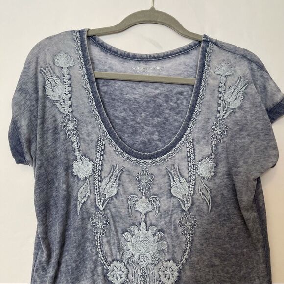 Soft Surroundings Blue Floral Embroidered T-Shirt - Picture 2 of 7